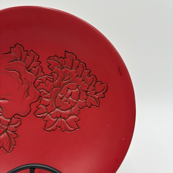 Murakami Kibori Tsuishu Lacquered Wood Plate With Hand Crafted‎ Floral Pattern - Picture 6 of 11